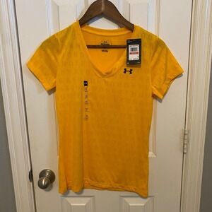 UA‎ Under Armour Women's T Shirt XS NWT Velocity Jacquard V Neck Neon Orange
